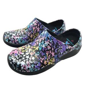 Anywear Zone Floral Clogs Womens 8 Black Slip Resistant Nursing Shoes Work Mules